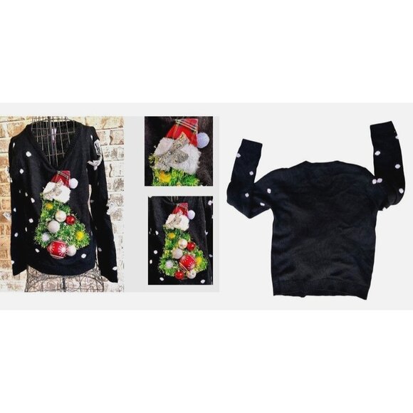 VTG No Boundaries Ugly Christmas Sweater Juniors Large Upcycled Batterie… - Picture 10 of 14